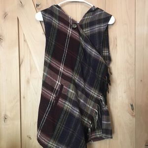 Hooded Plaid Fringe Vest